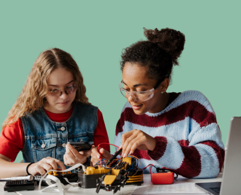 Young students collaborating on a creative project